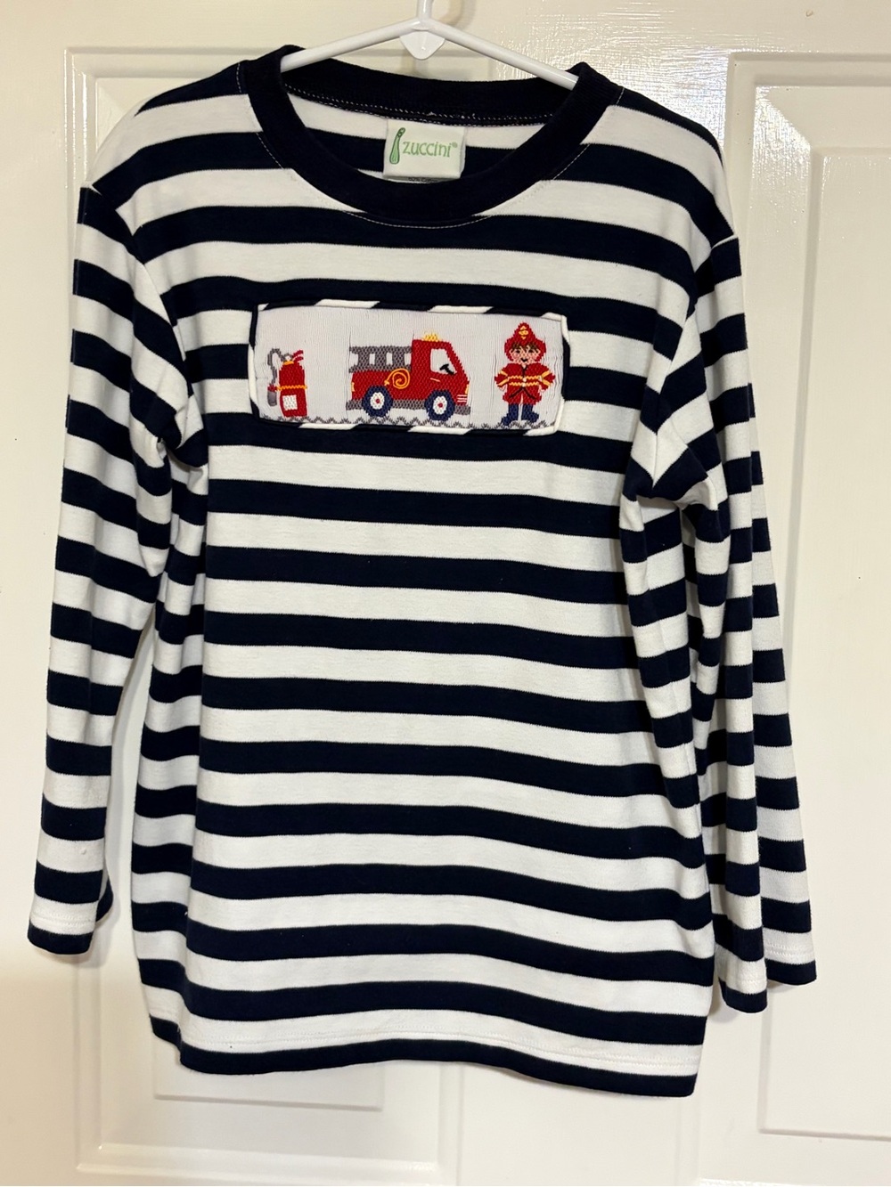 Zuccini Adorable Boys Striped Long-Sleeve T w/Fire Rescue Themed Smocking Size 6